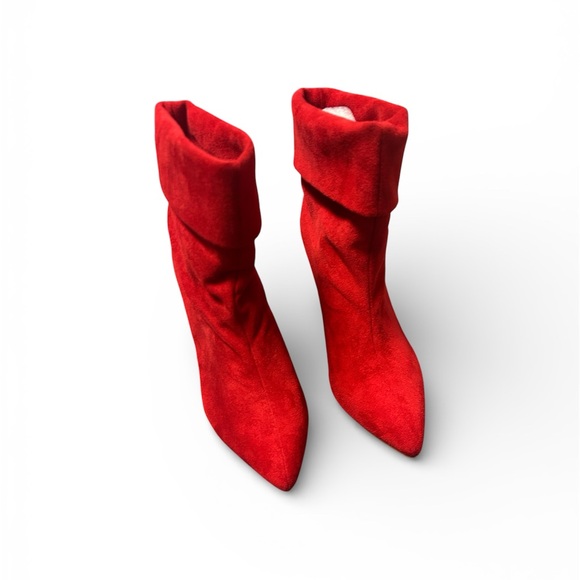 Perphy Shoes - Perphy Elegant Red Faux Suede Women's Boots